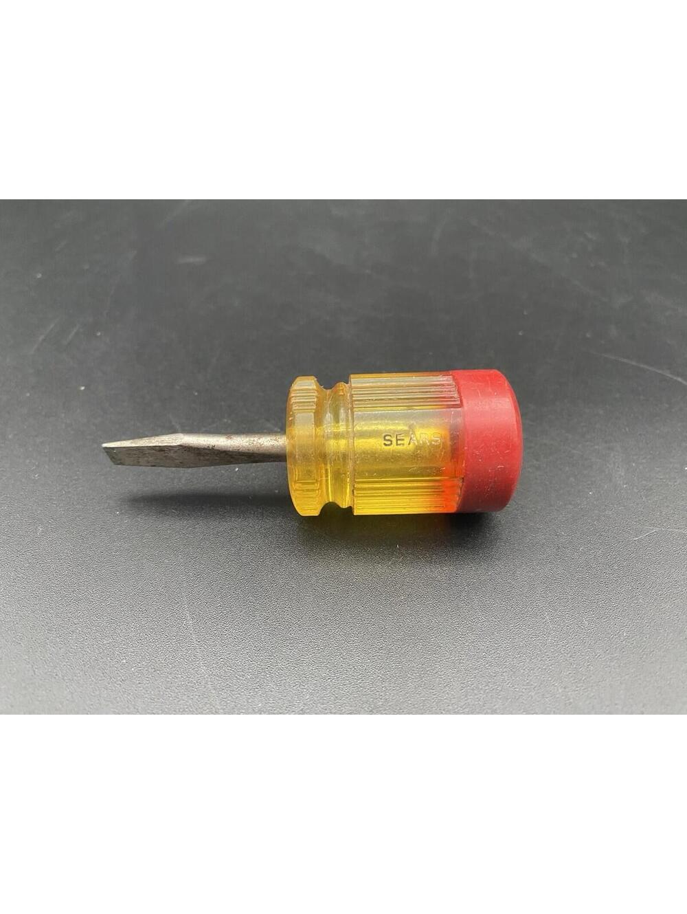 Sears Stubby 3.25" Vintage Flathead Screwdriver - Yellow Handle